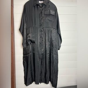Kate Hewko Black Metallic Oversized Button Front Shirt Dress One Size